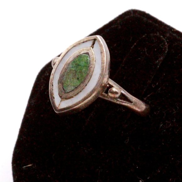 Carsi Mexico Sterling Silver Turquoise Mother of Pearl Inlay Ring - Picture 3 of 6